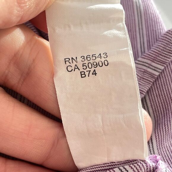 Van Heusen Studio Mens Purple & White Striped Slim Fit Button Down Shirt Large - Picture 6 of 7